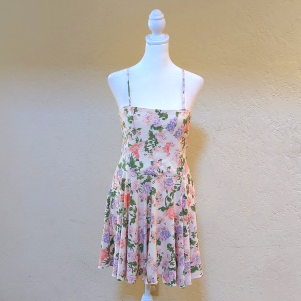 Zara Corset Style Spaghetti Strap Cream Floral Mini Dress Size Medium - Picture 5 of 12